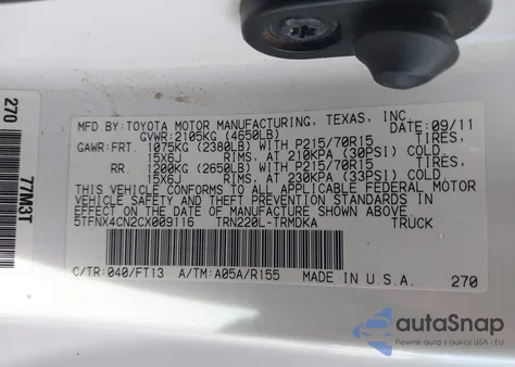 2012 Toyota Tacoma from USA, damaged, VIN 5TFNX4CN2CX009116